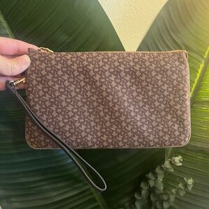 DKNY Brown Monogram Wristlet